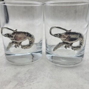 Glasses Rocks Old Fashioned With Pewter Crawfish 12 Oz Set Of 2